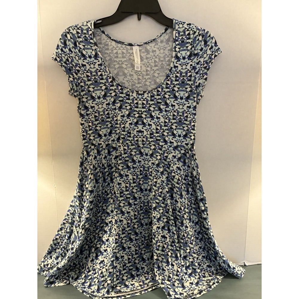 Aeropostale Blue Geometric Print Fit & Flare Dress Womens Medium Stretch